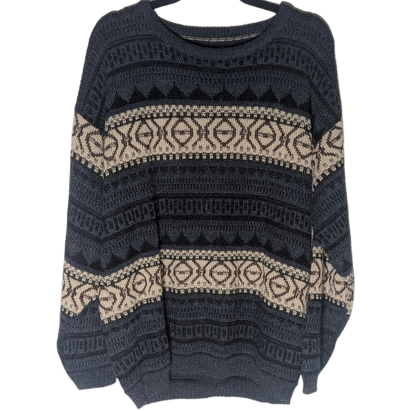 Navy Black & Cream Grampa Sweater with Intricate Designs - Picture 1 of 3